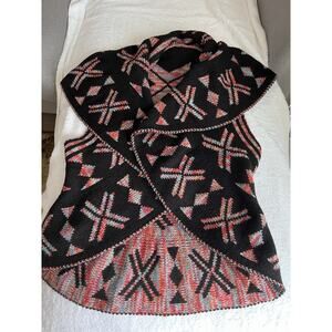Statement Red Black reversible Aztec Knit Sweater Vest Poncho Cape Size L